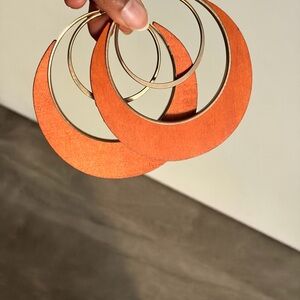 Handcrafted Wood and Gold Crescent Hoop Earrings
